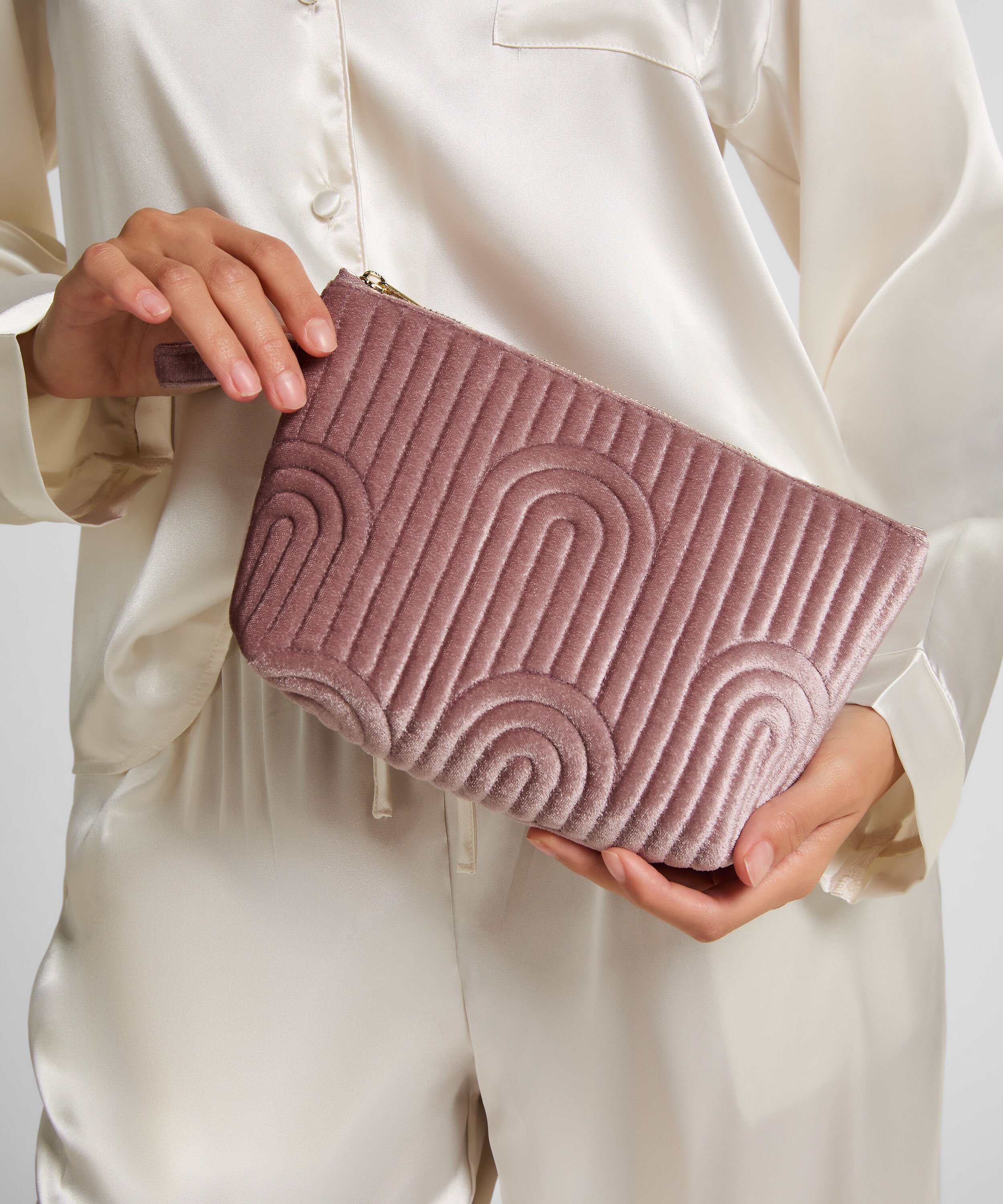 Neceser de maquillaje de terciopelo peque&ntilde;o, Morado