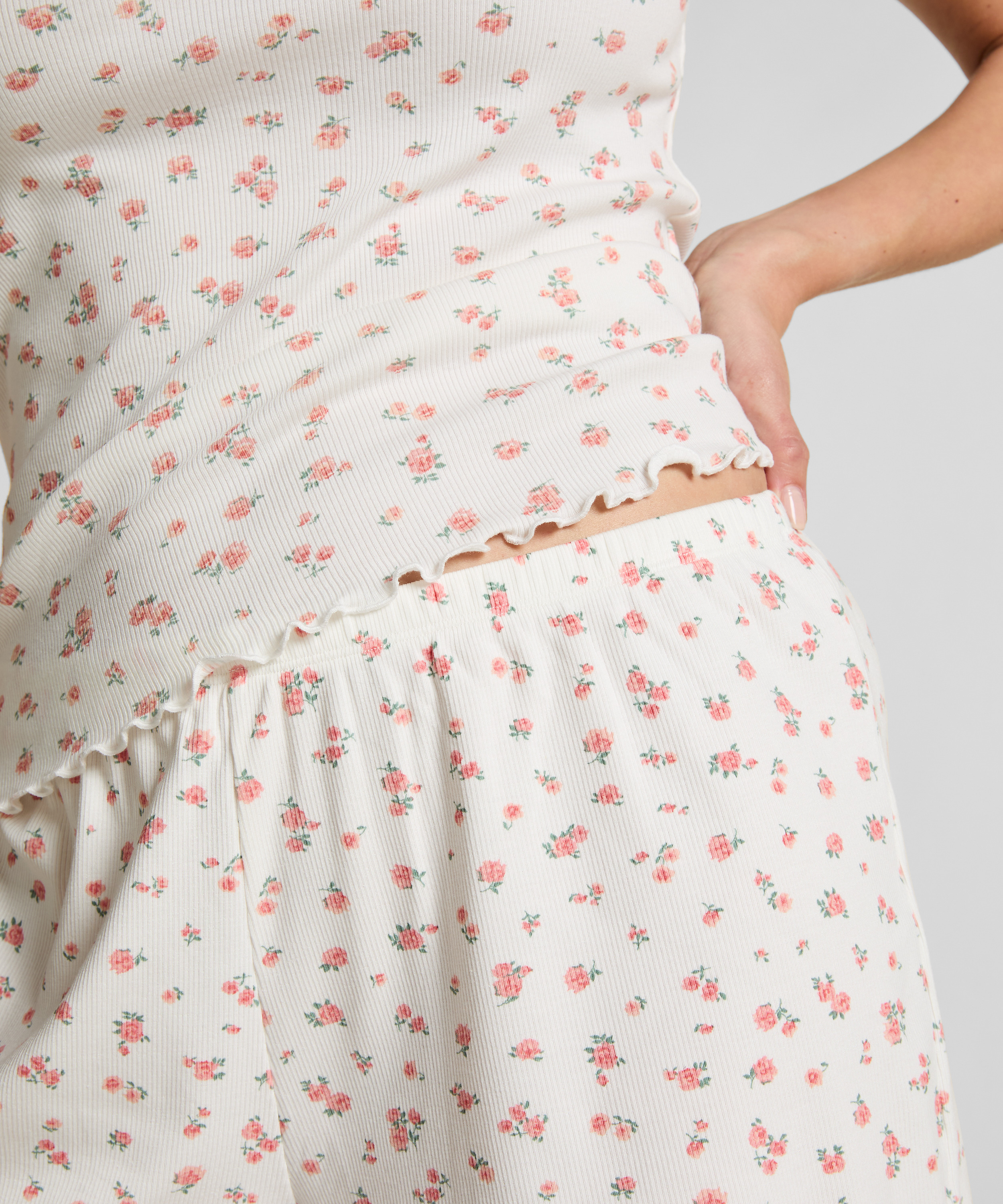 Pantalón corto de pijama acanalado, Blanco, main