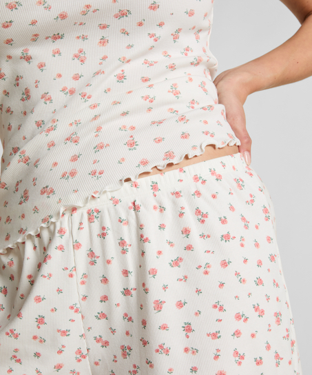 Pantalón corto de pijama acanalado, Blanco