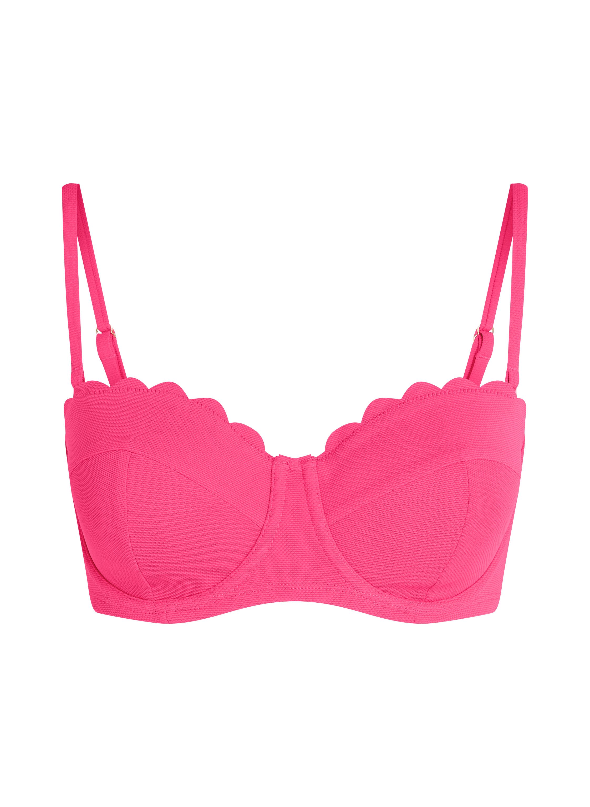 Top de bikini con aros, sin tiras y acolchado Scallop Copa E +, Rosa