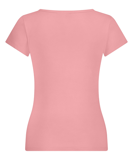 Top de pijama de manga corta Henley, Rosa