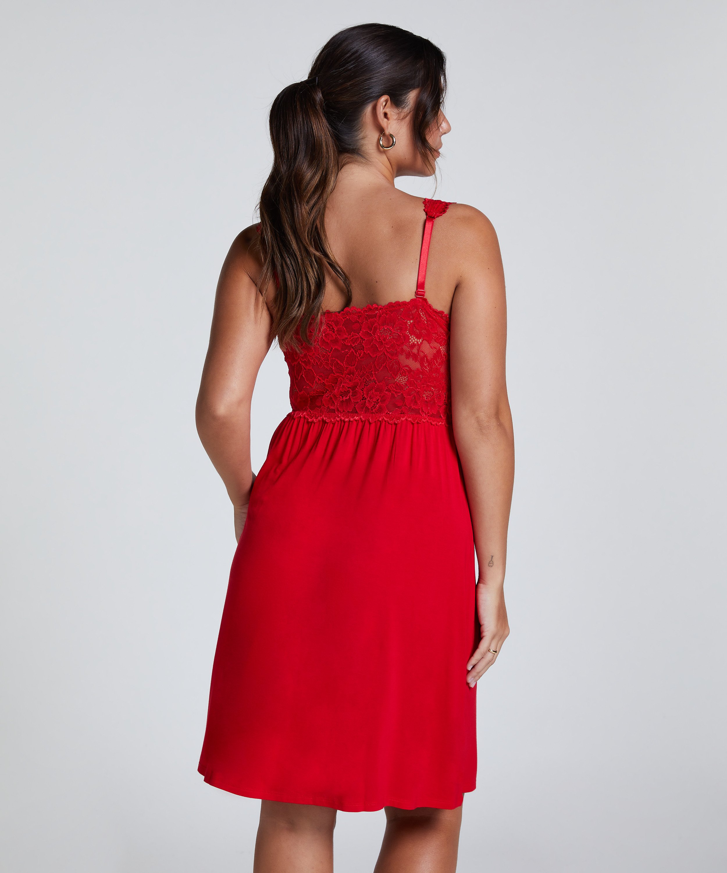 Vestido lencero Nora Lace, Rojo, main
