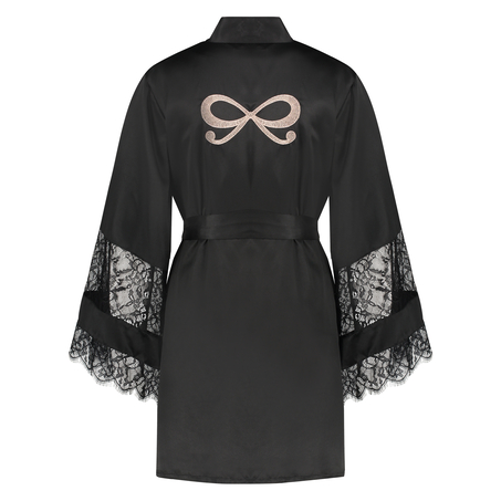 Kimono de satén y encaje, Negro