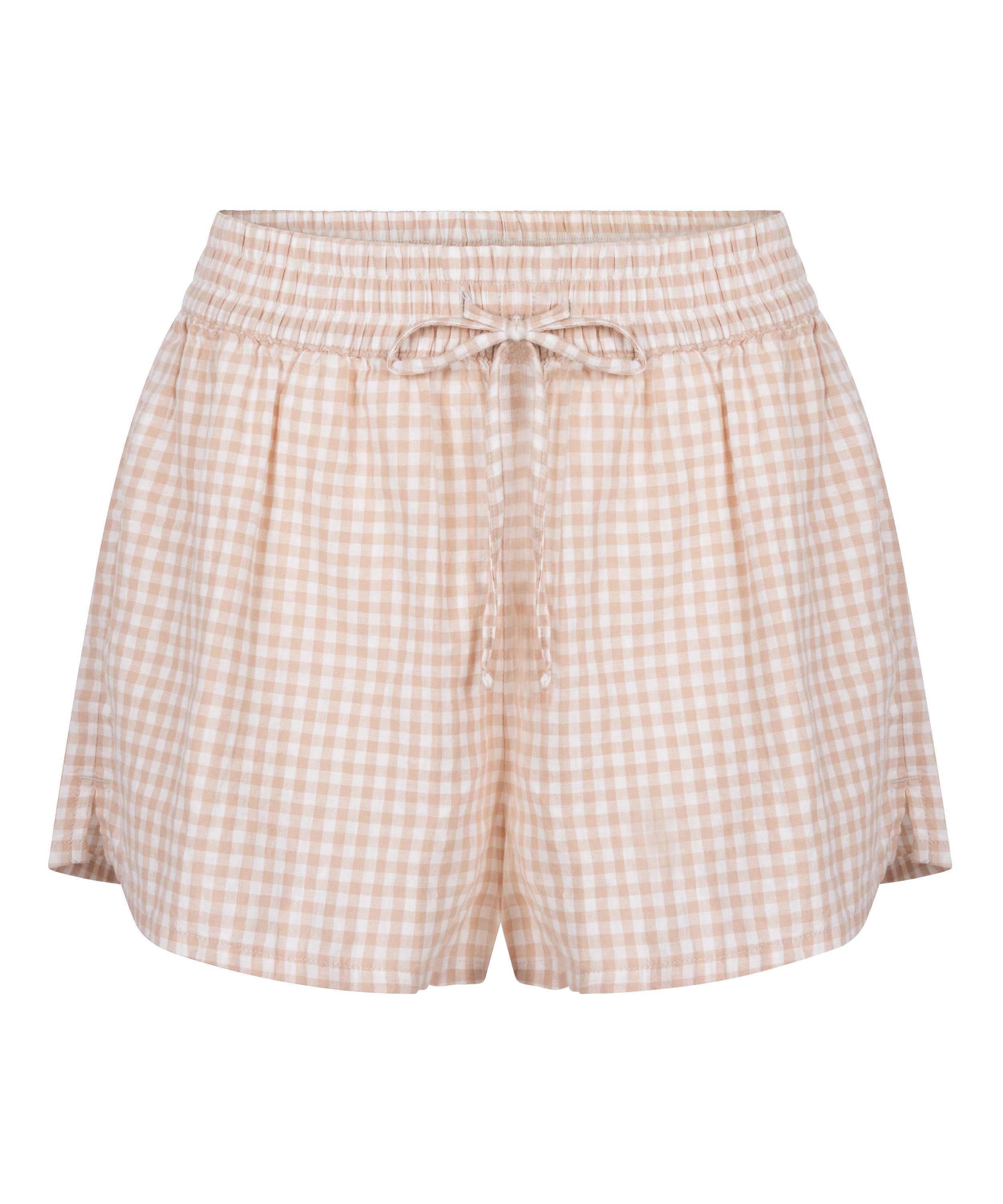 Shorts de lino a cuadros, Blanco, main