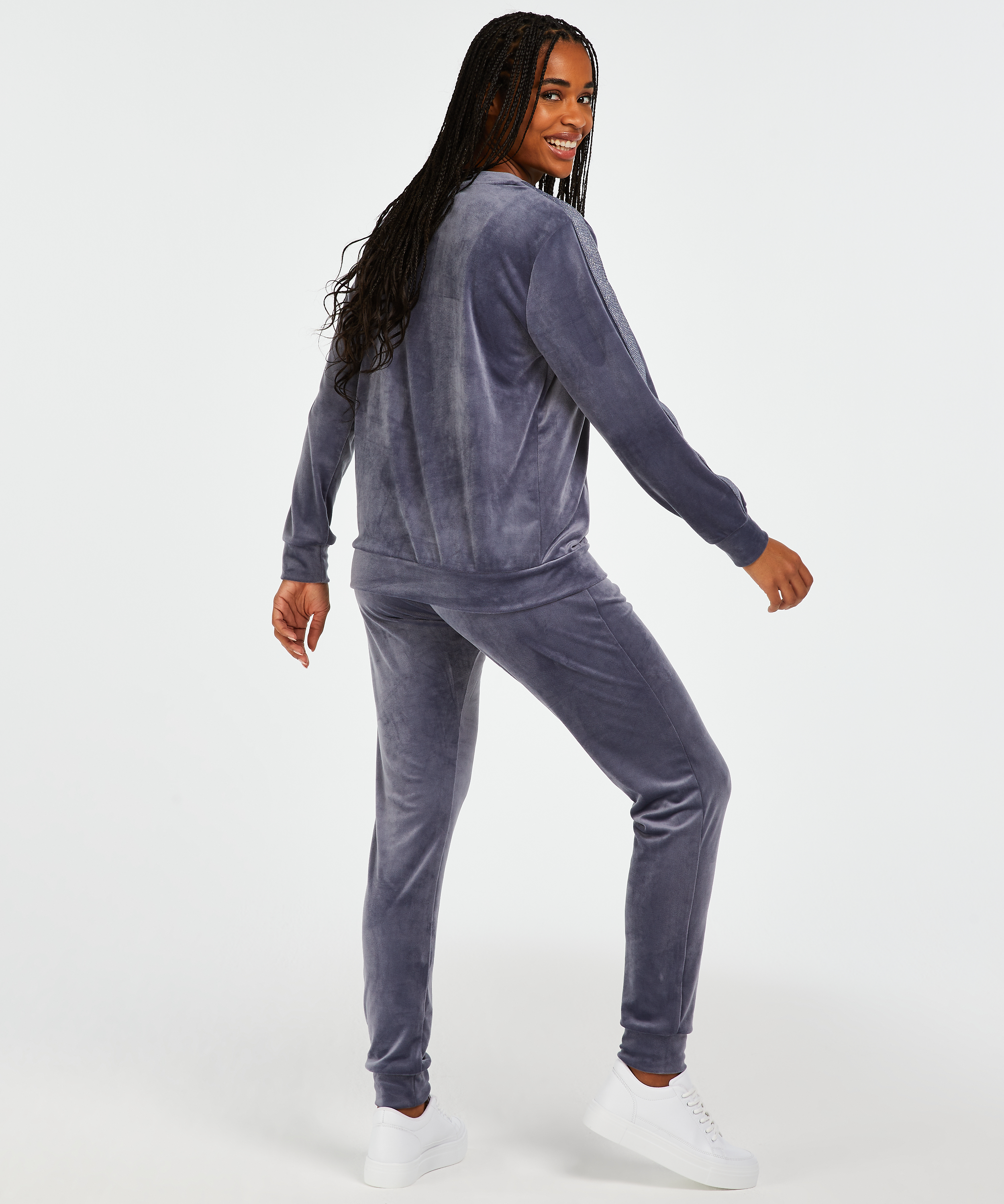 Pantal&oacute;n para correr alto Velours Shimmer Tape, Gris, main