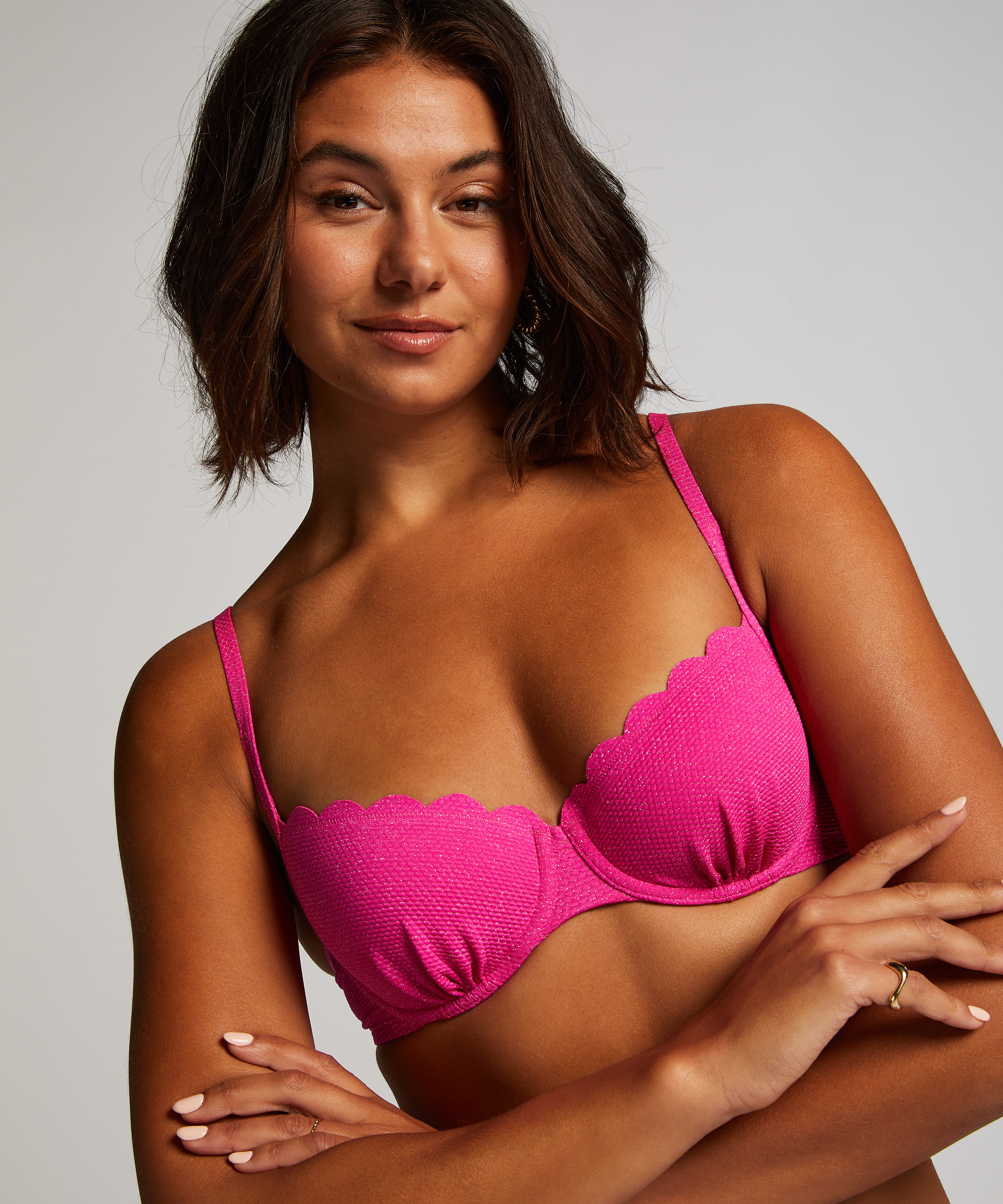 Top de bikini de lúrex Scallop, Rosa, main