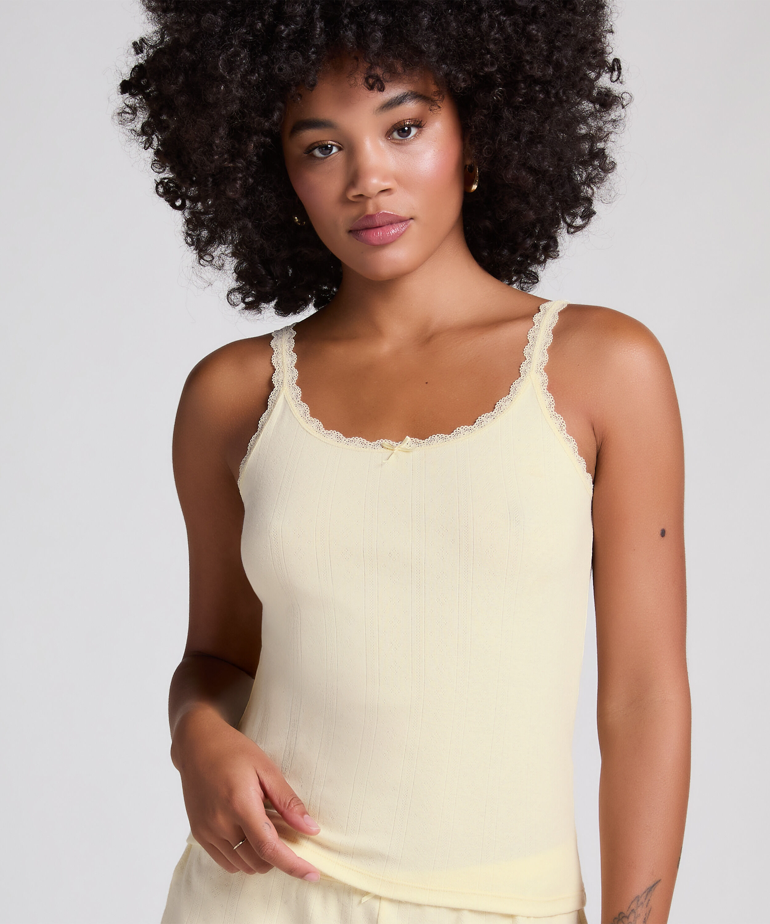Camiseta sin mangas en pointelle, Amarillo
