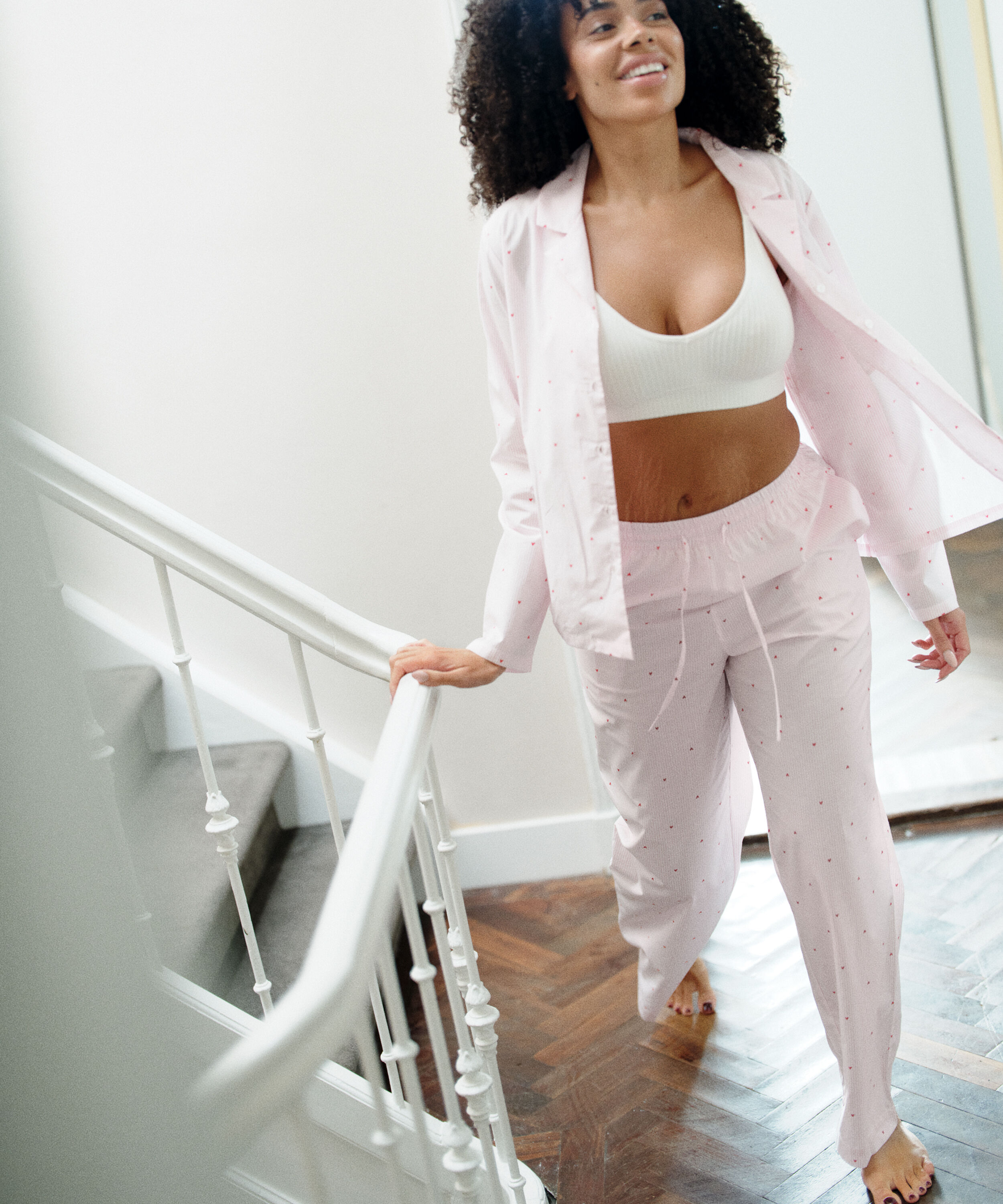 Pantalón de algodón a rayas con corazón