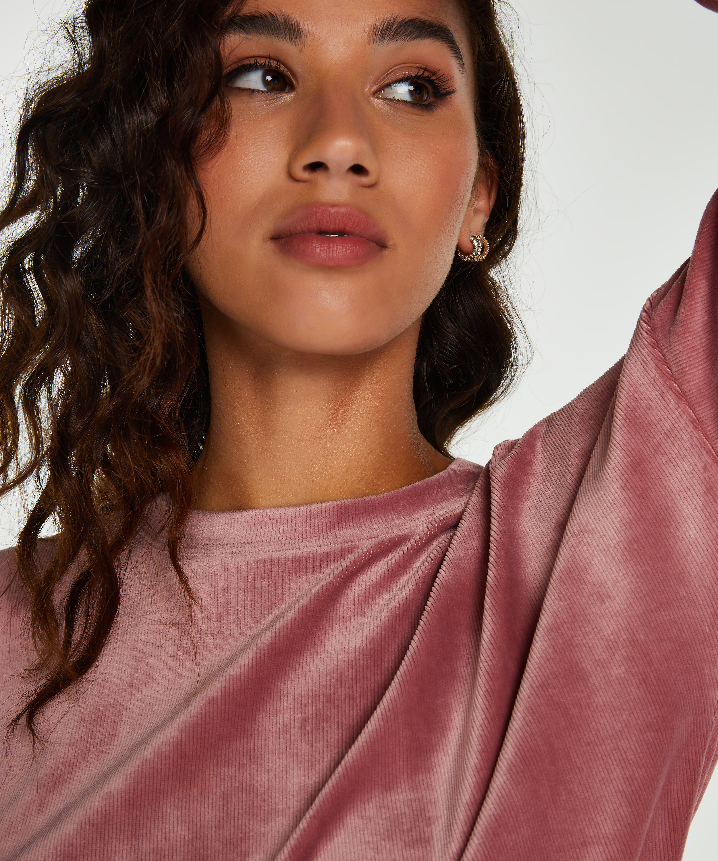 Top de terciopelo y canal&eacute; de manga larga, Rosa, main