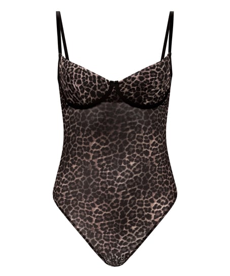 Bodi Tara con estampado de leopardo, Negro