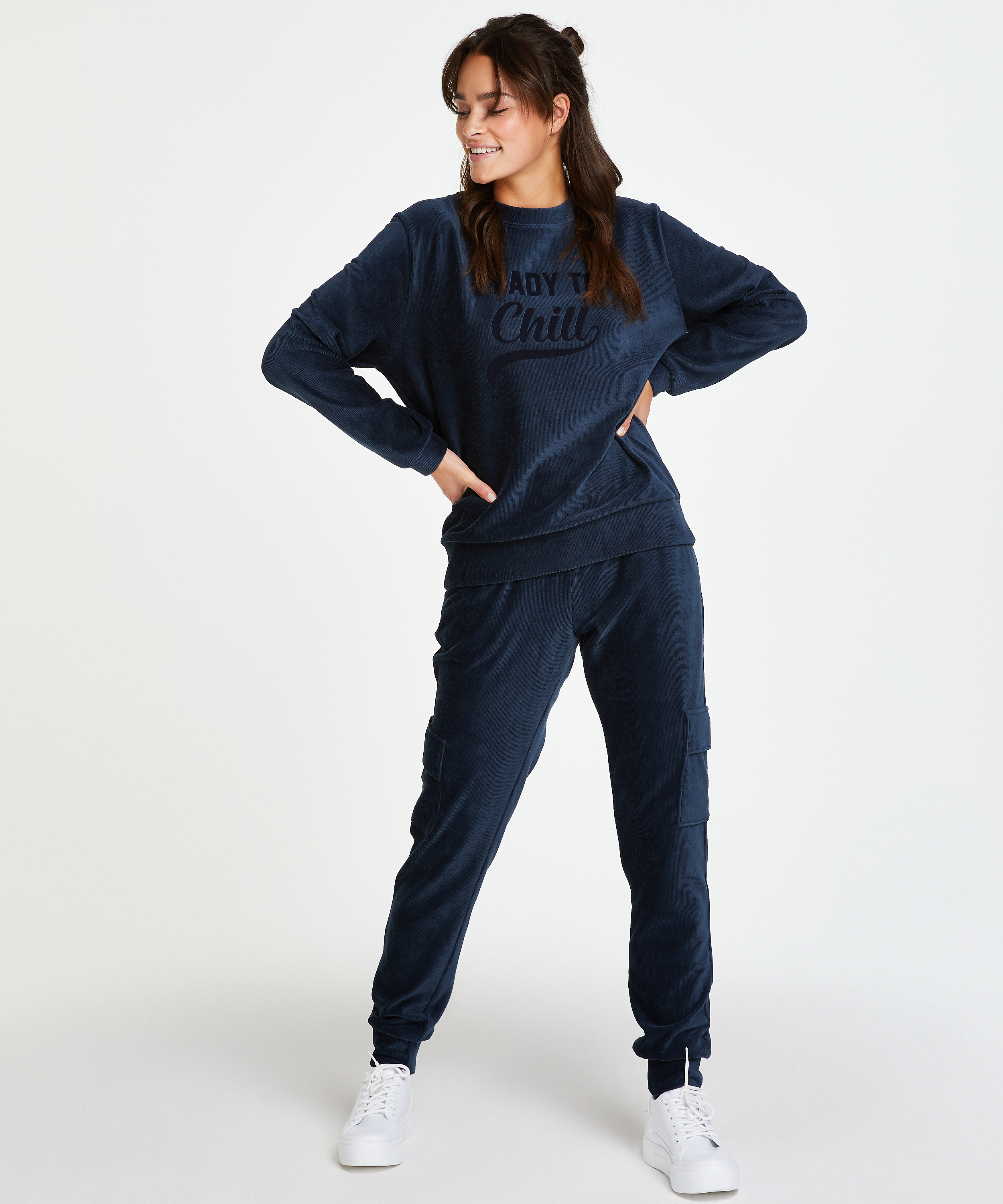 Top de terciopelo de manga larga, Azul, main