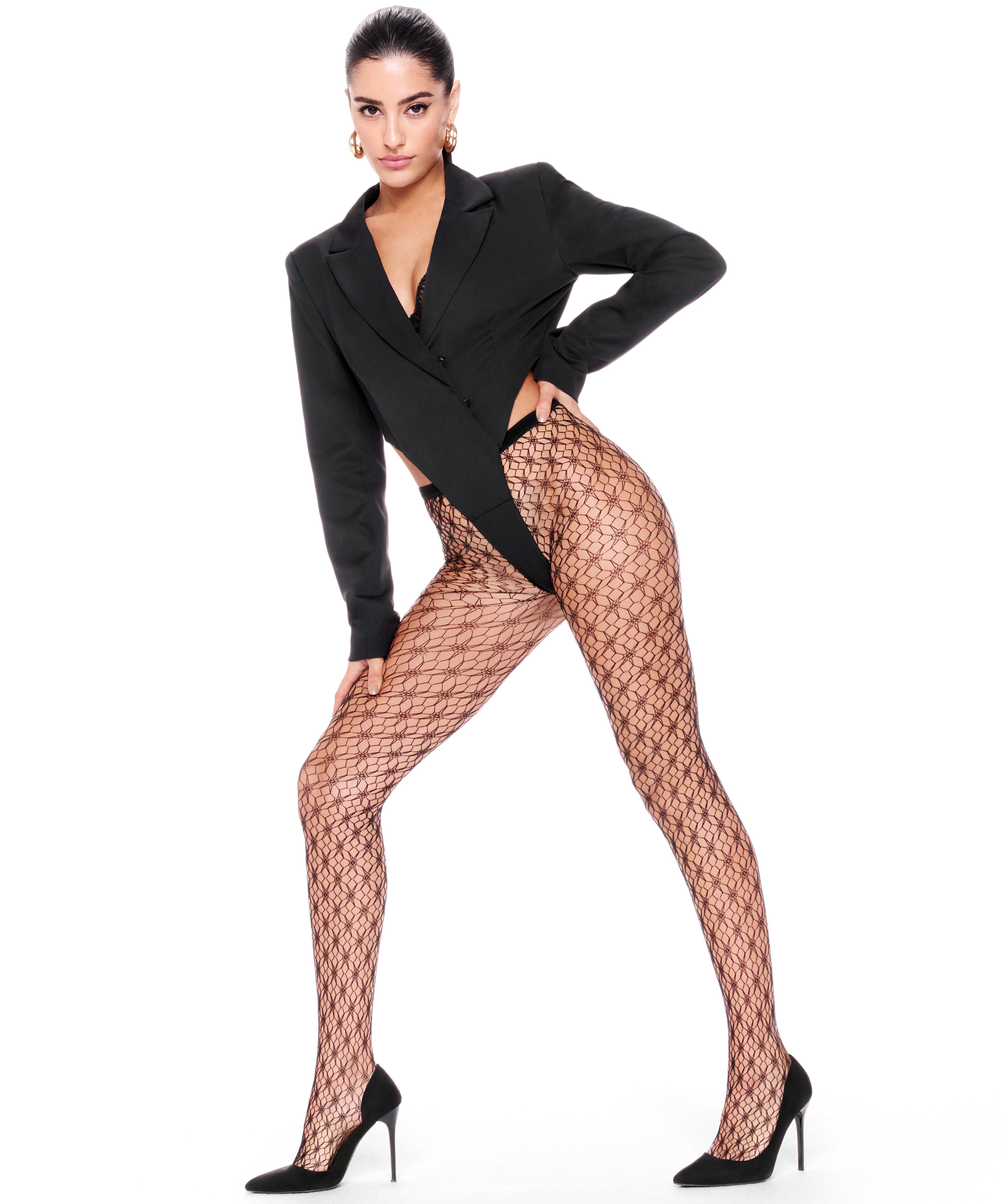 Pantis Fishnet Graphic, Negro, main