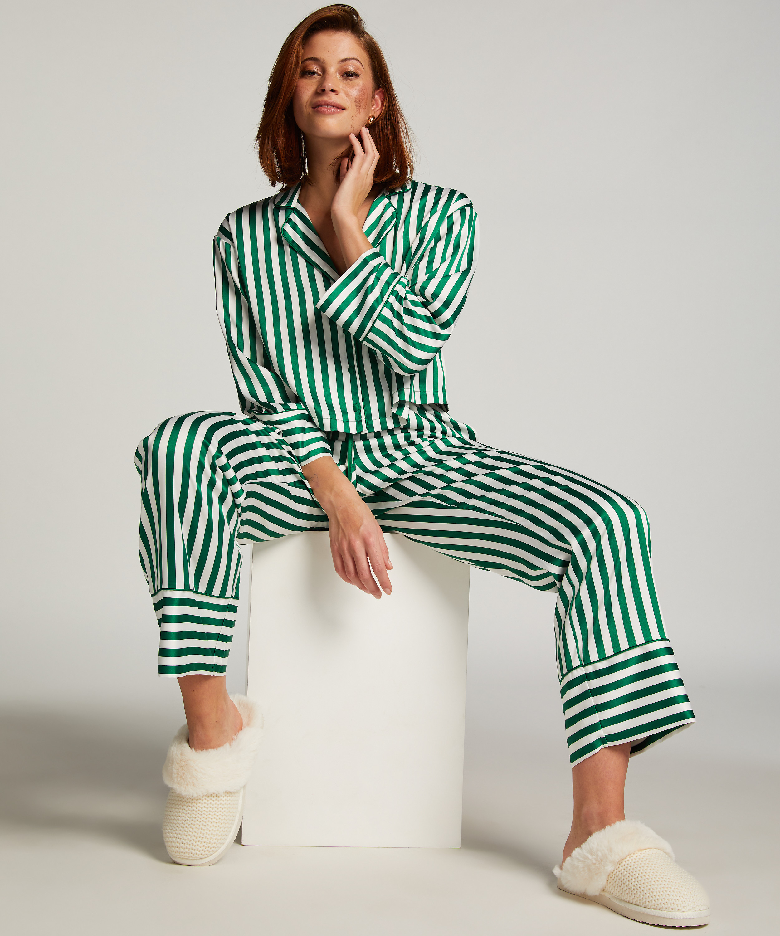 Chaqueta de manga larga y satén, Verde, main