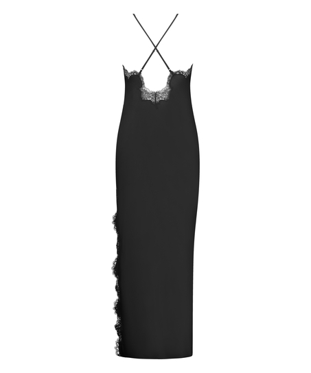 Vestido combinación de satén largo, Negro