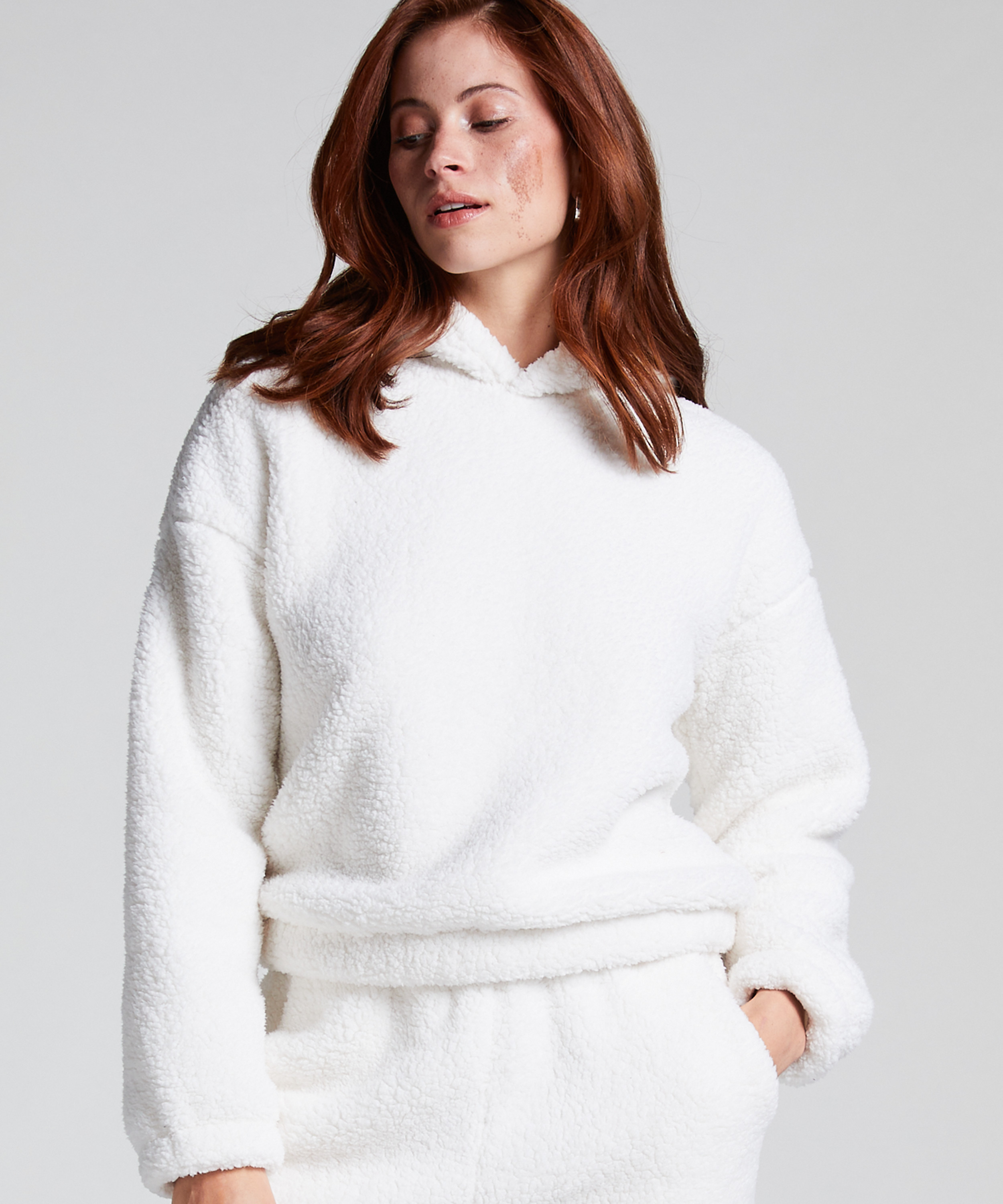 Sudadera con capucha Fleece Snuggle, Blanco, main