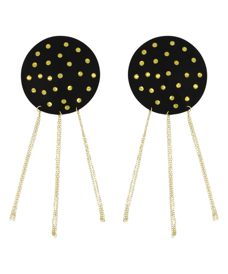 Cubrepezones con cadena y diamantes, Negro