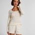 Top de pijama de pointelle, Blanco