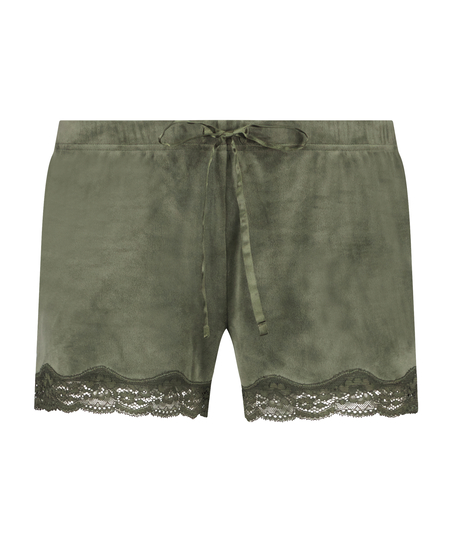 Pantal&oacute;n corto de terciopelo y encaje, Verde