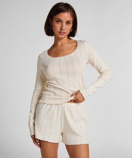 Top de pijama de pointelle, Blanco
