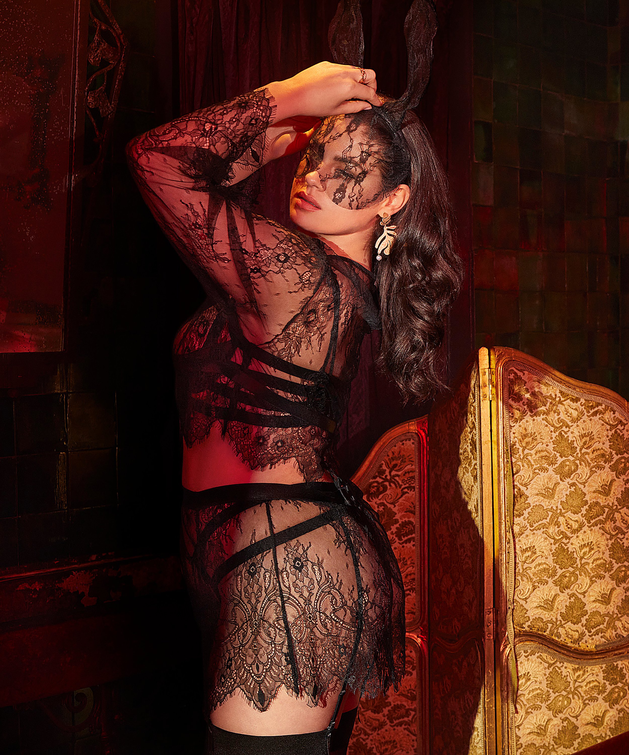 Falda de encaje, Negro, main