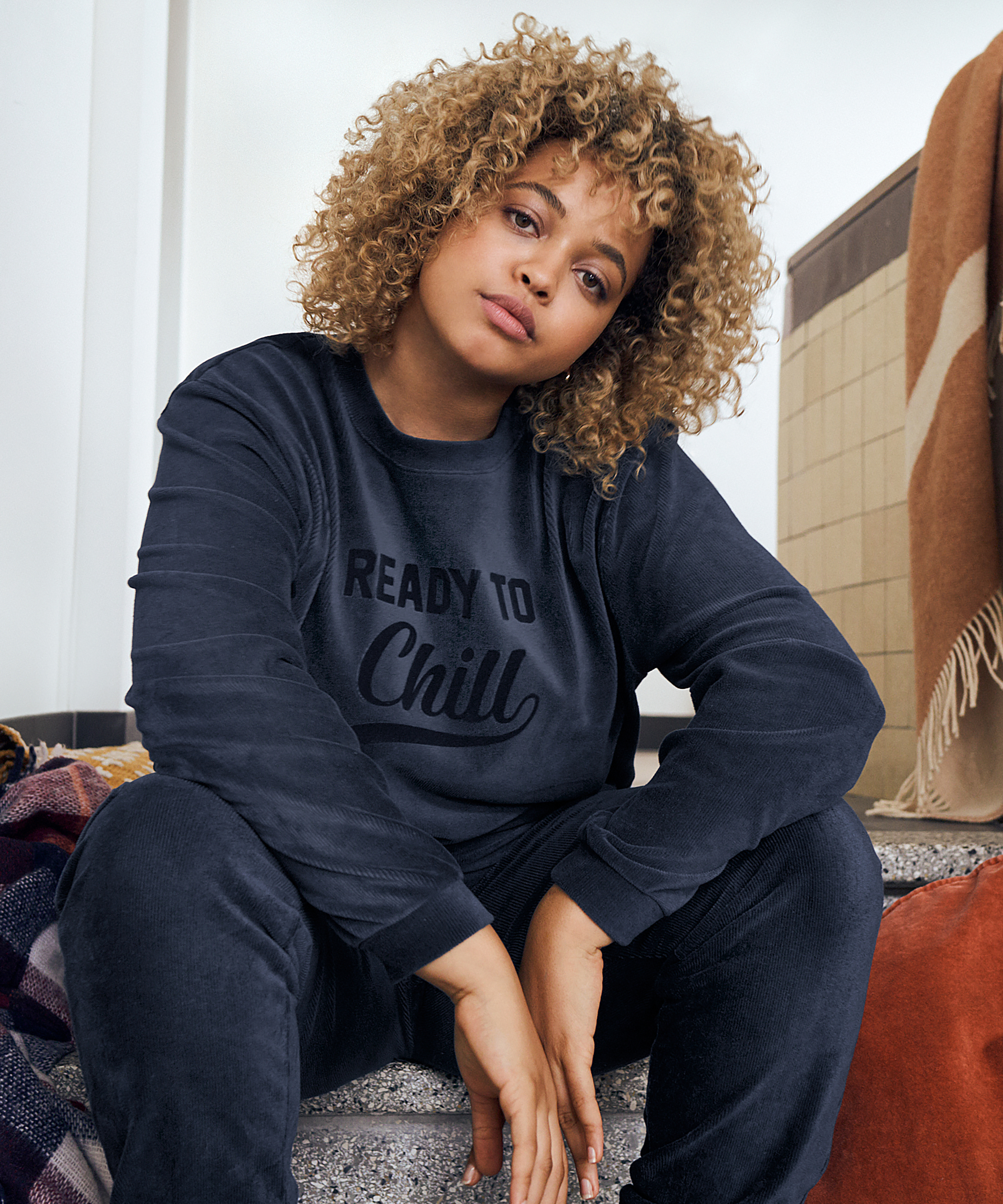 Top de terciopelo de manga larga, Azul, main