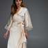 Kimono de satén y encaje, Beige
