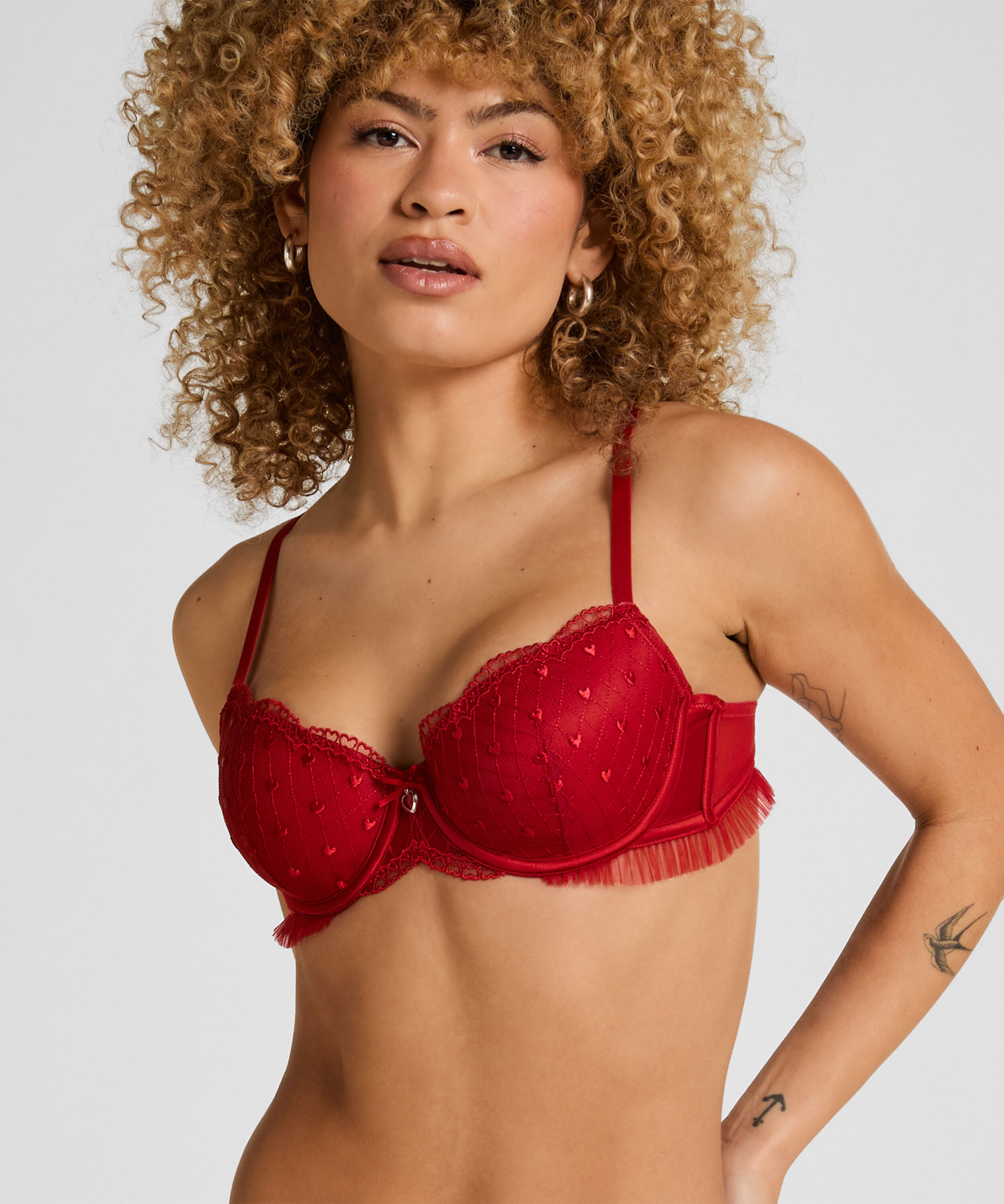 Cordelie Sujetador con Aros y Relleno - Encaje Romántico, Rojo