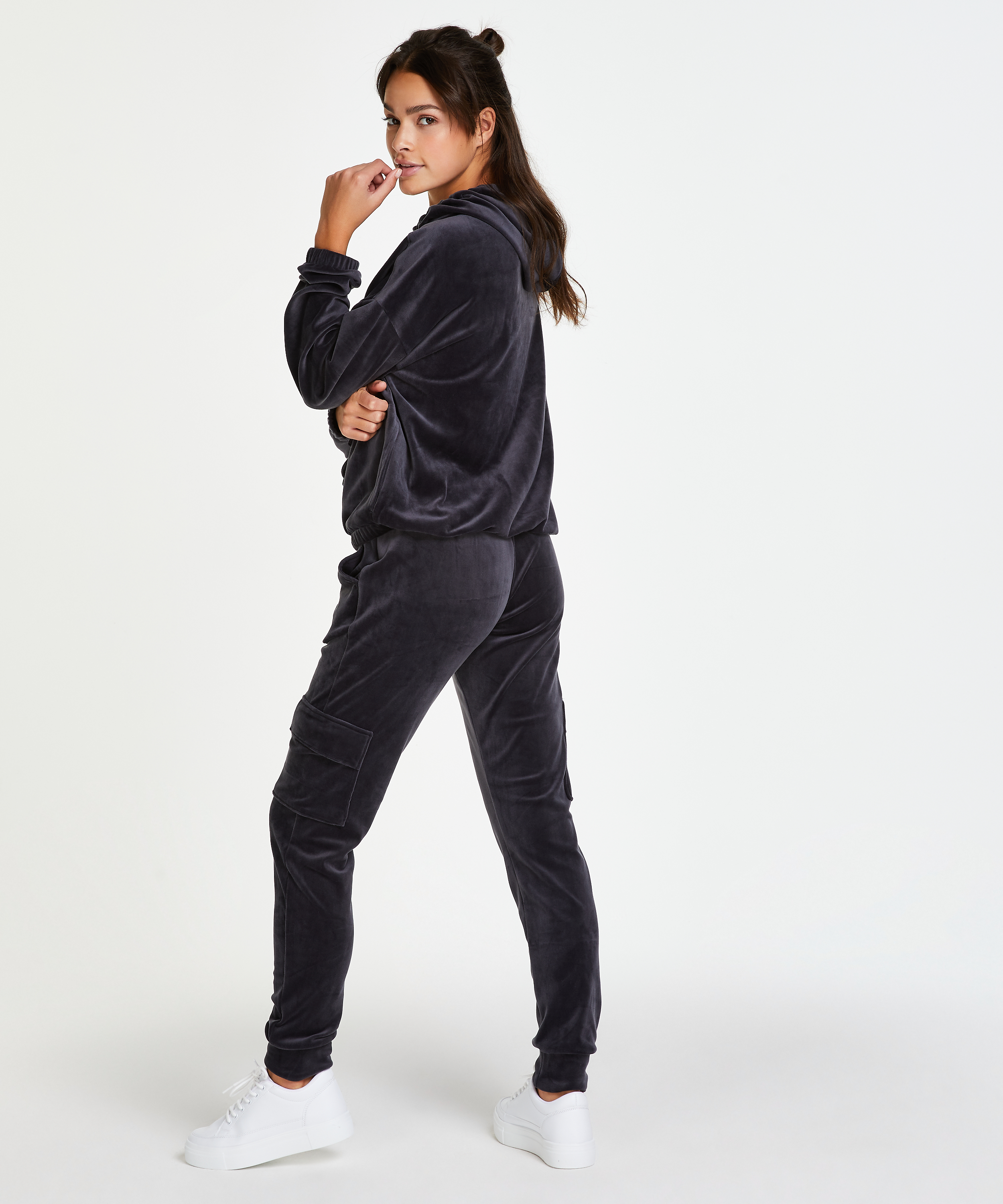 Pantal&oacute;n para correr de terciopelo Cargo, Gris, main