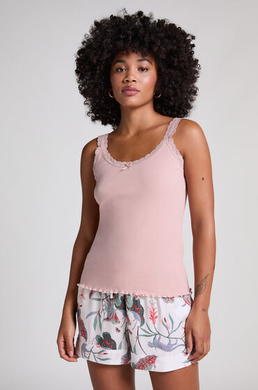 Hunkemöller Camisa acanalada con encaje Rosa