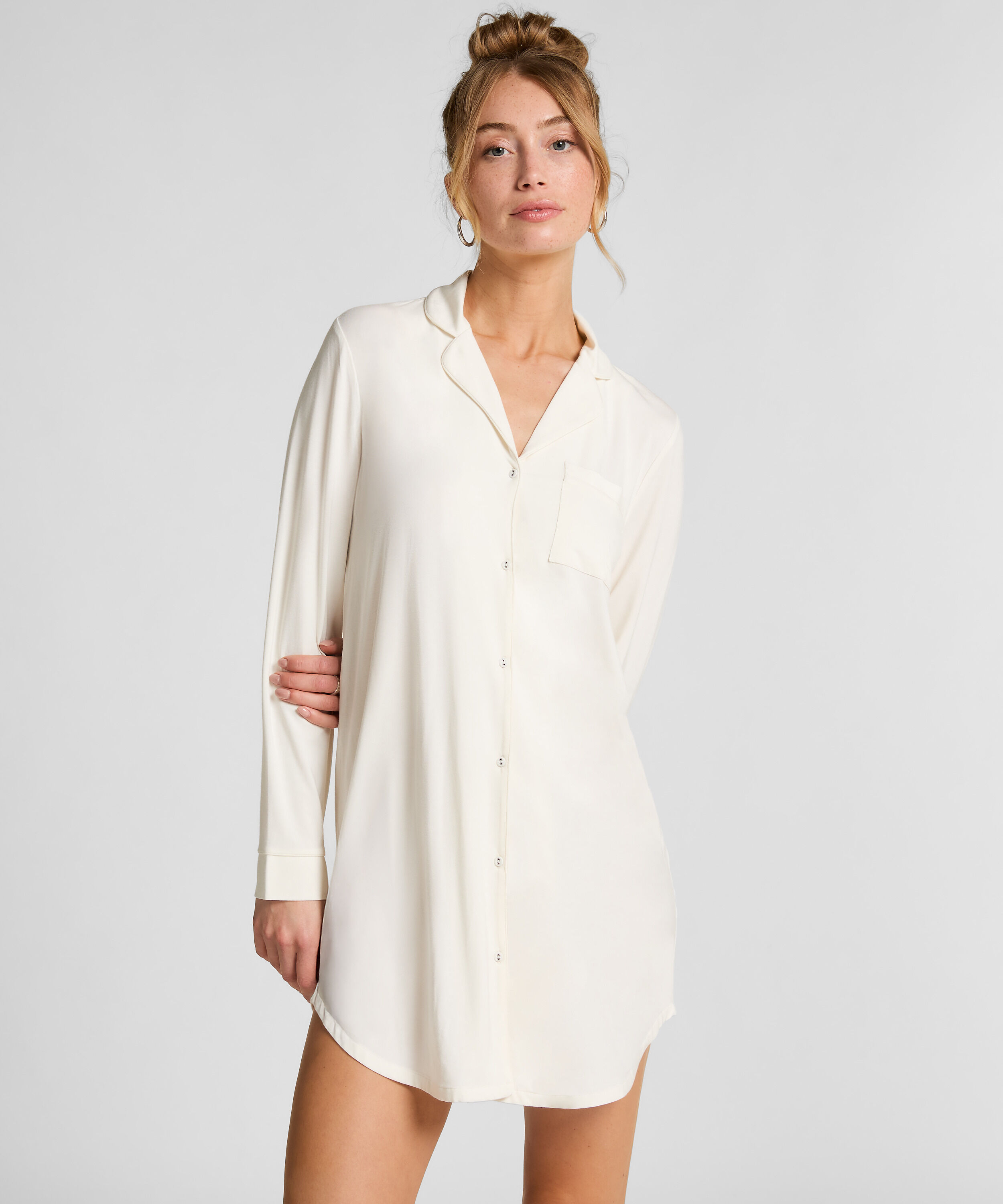 Vestido camisero de manga larga de jersey Essential, Blanco