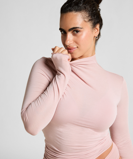 Camiseta de cachemir con cuello alto super suave, Rosa