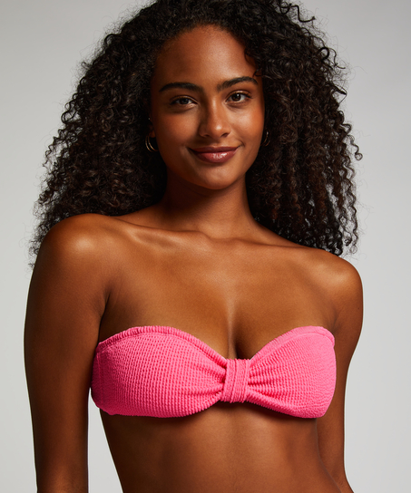 Top de bikini bandeau Crinkle, Rosa