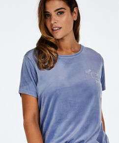 Top de terciopelo de manga corta, Azul