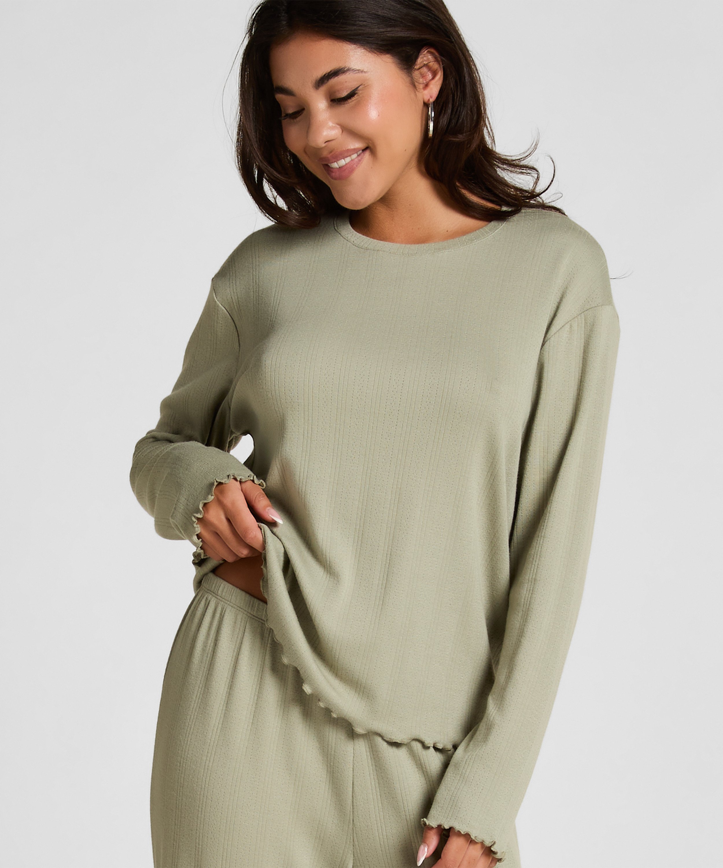 Pyjama Top Loose Pointelle, Verde, main