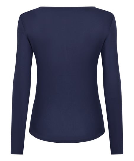 Top de pijama de manga larga Henley, Azul