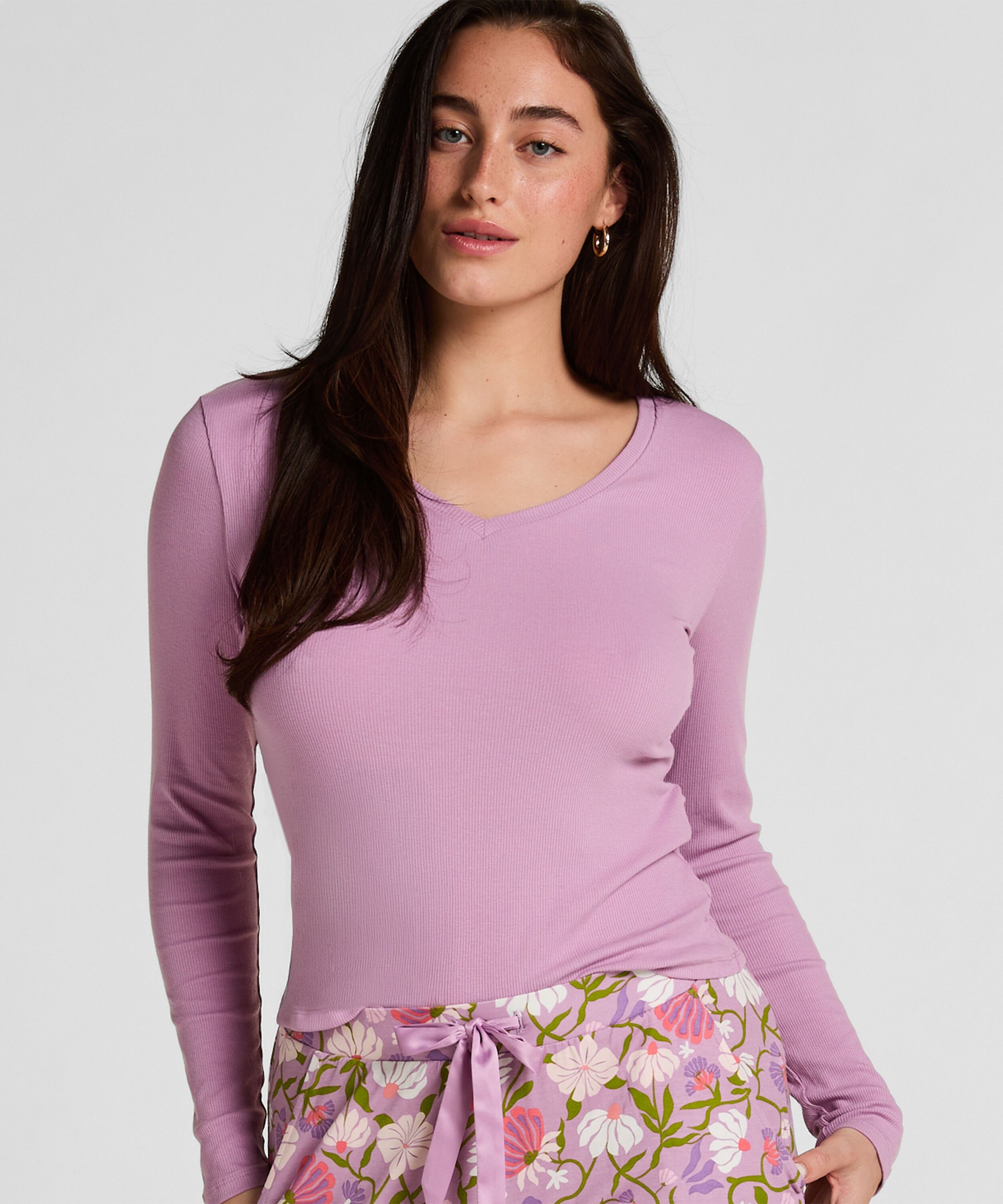Top de manga larga de canalé, Morado