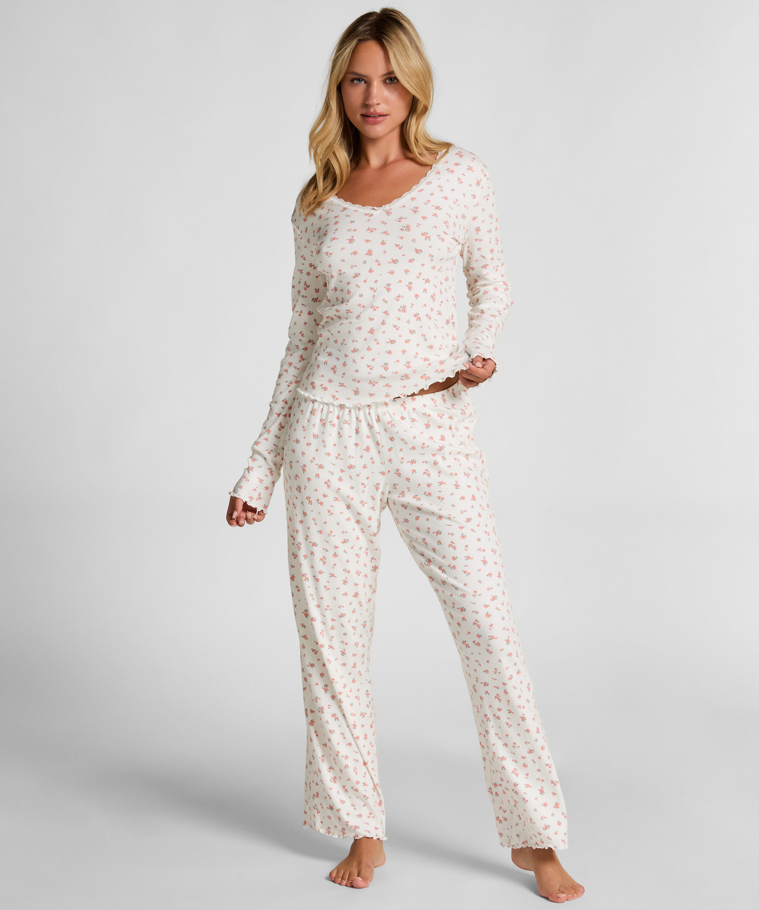 Pantalón de pijama acanalado, Blanco