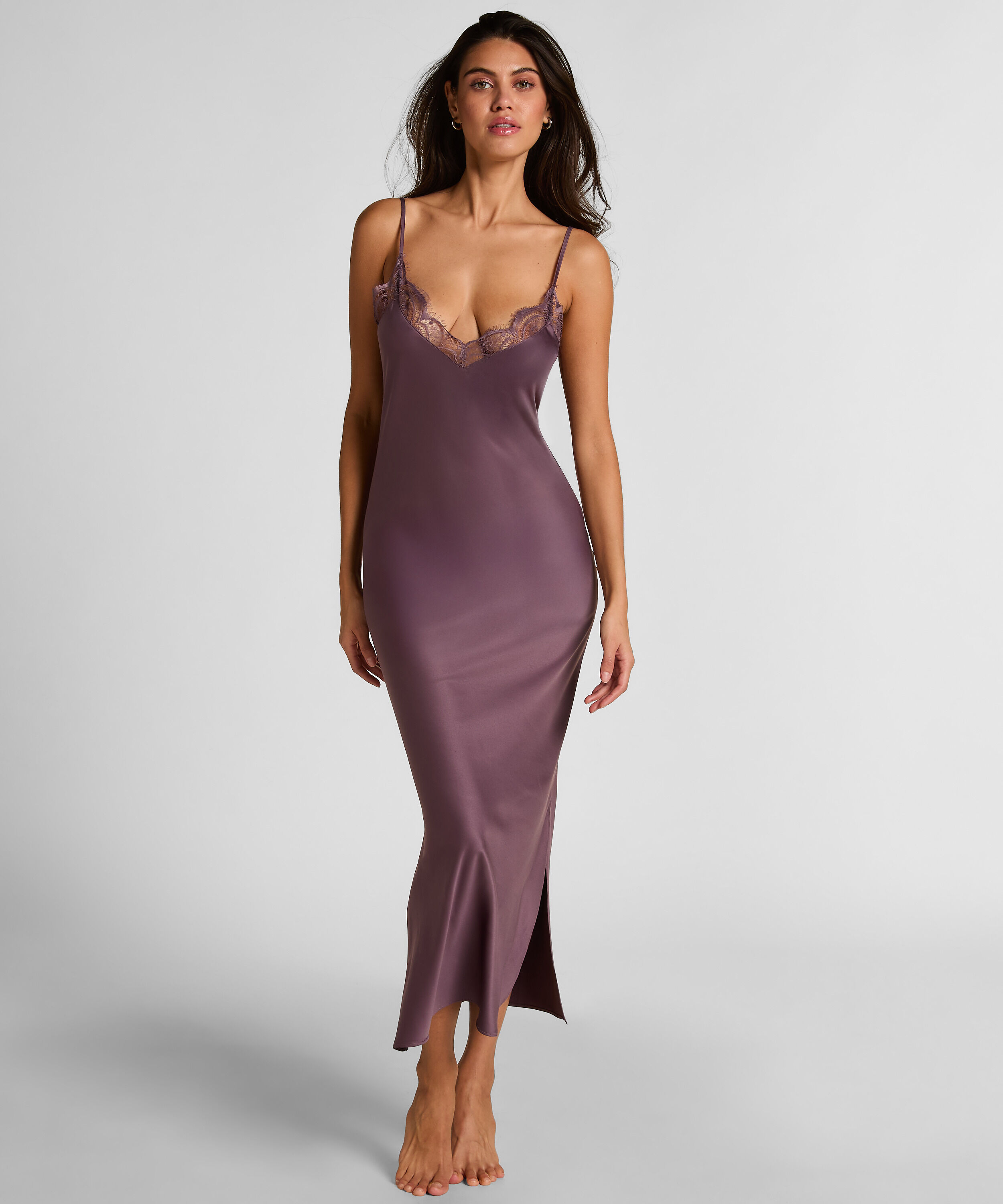 Slipdress largo de satén, Morado