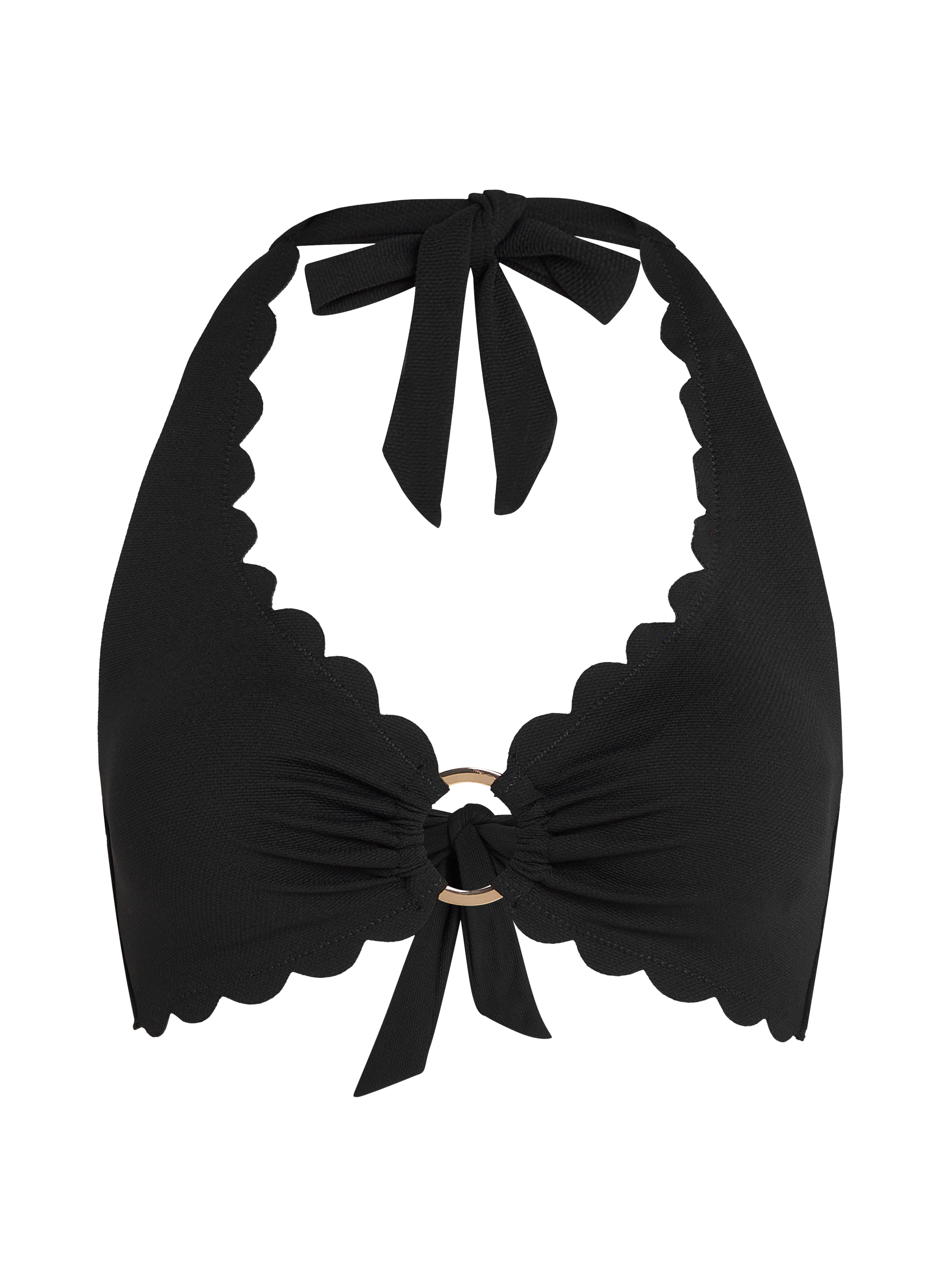 Top de bikini con cuello halter Scallop, Negro, main