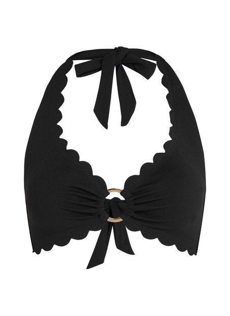 Top de bikini con cuello halter Scallop, Negro