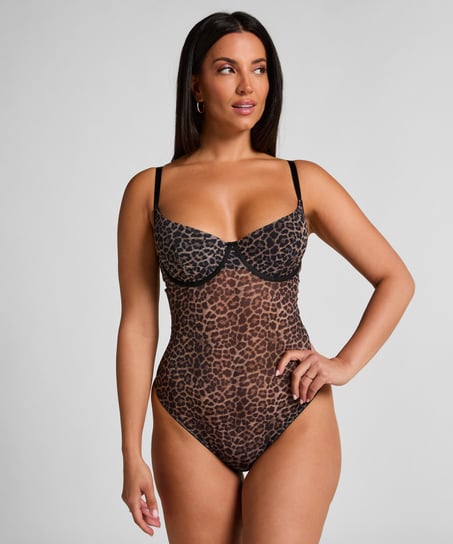 Bodi Tara con estampado de leopardo, Negro