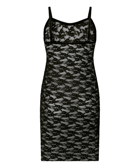 Vestido lencero de encaje integral, Negro
