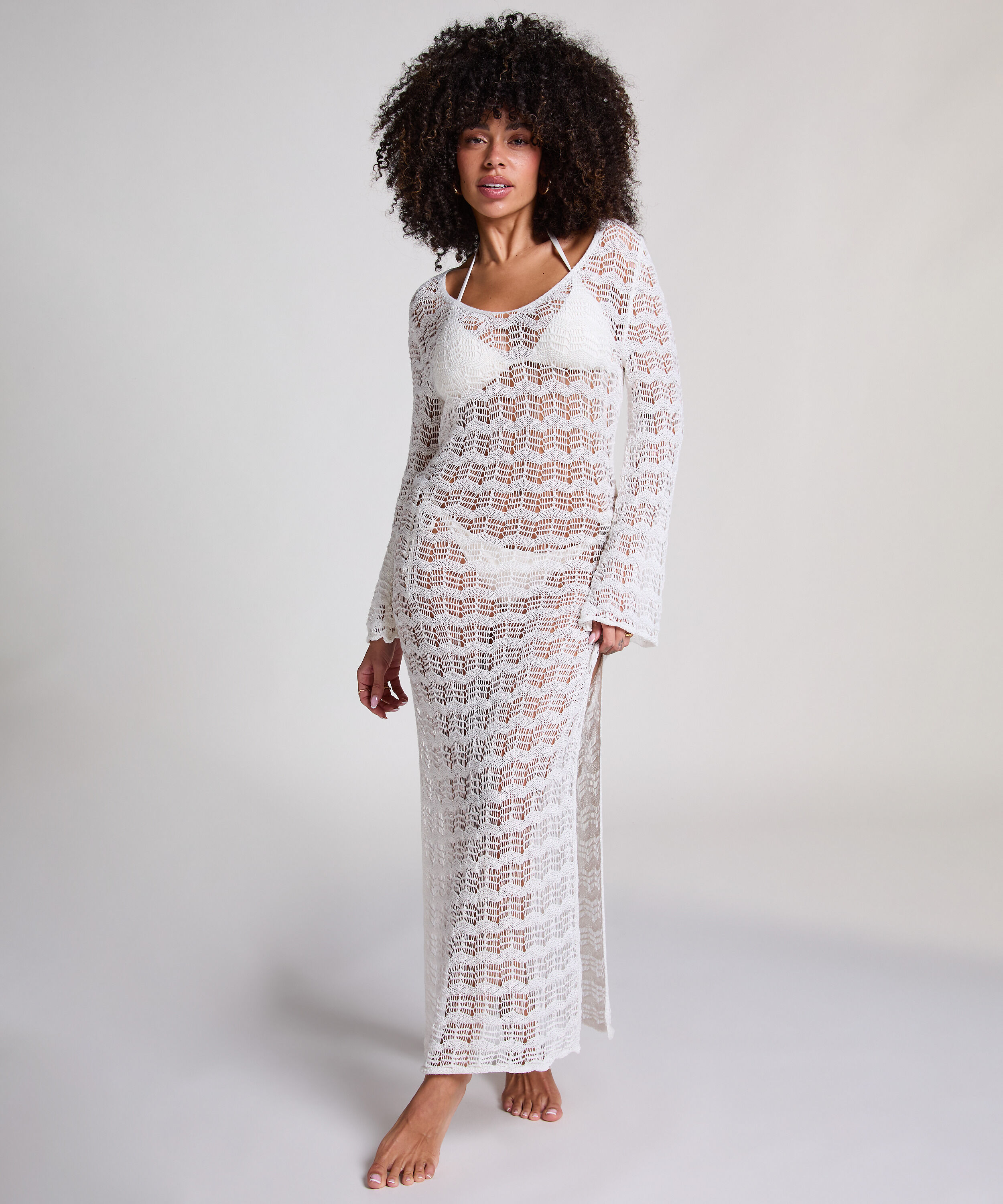 Vestido maxi de ganchillo, Blanco