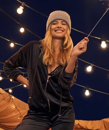 Sudadera con capucha de terciopelo, Gris