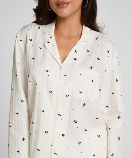 Top de Pijama Jacquard de Manga Larga, Blanco