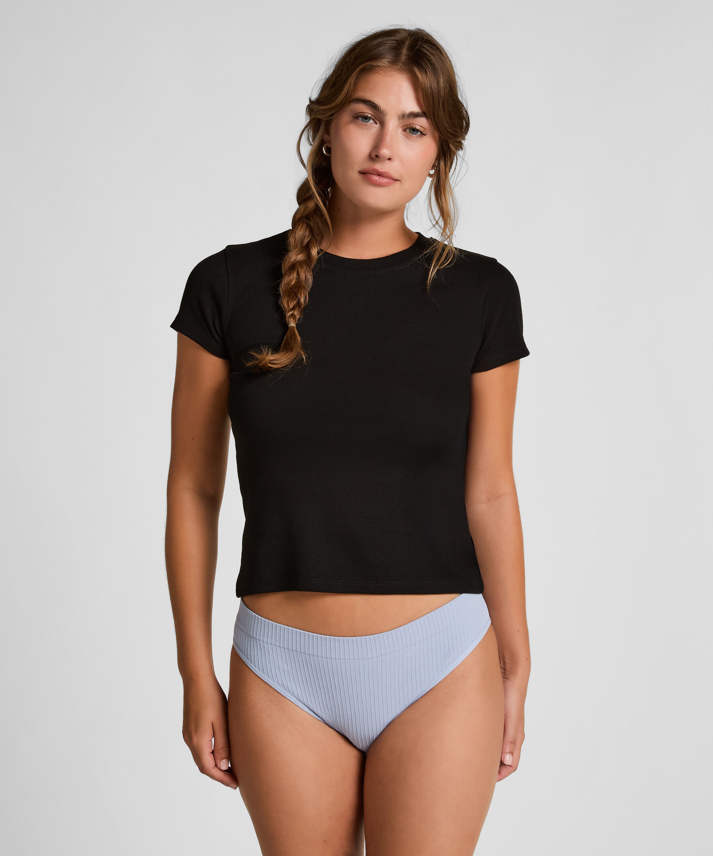 Top de pijama de manga corta rib crew neck