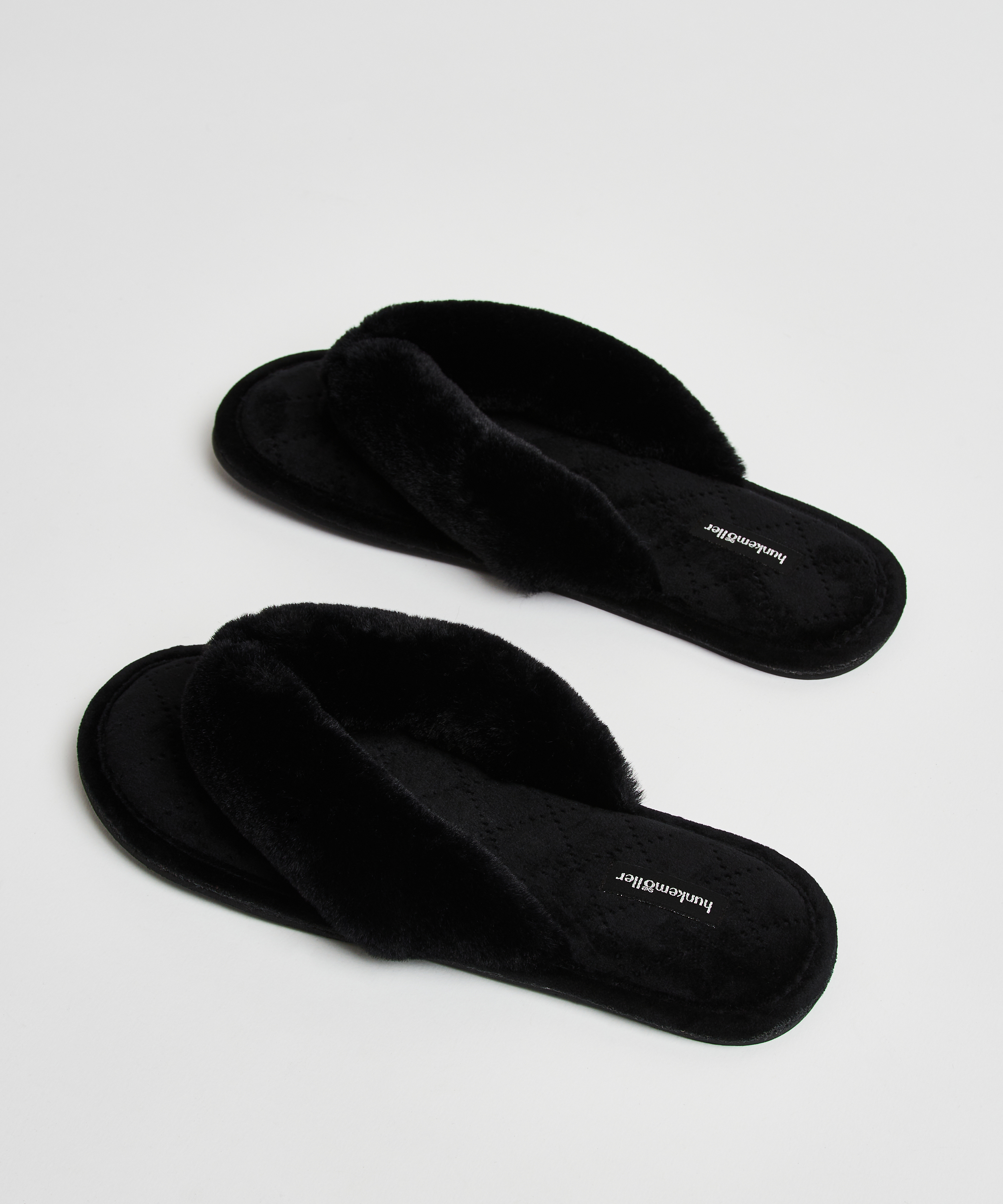 Pantuflas de terciopelo y piel sint&eacute;tica, Negro, main