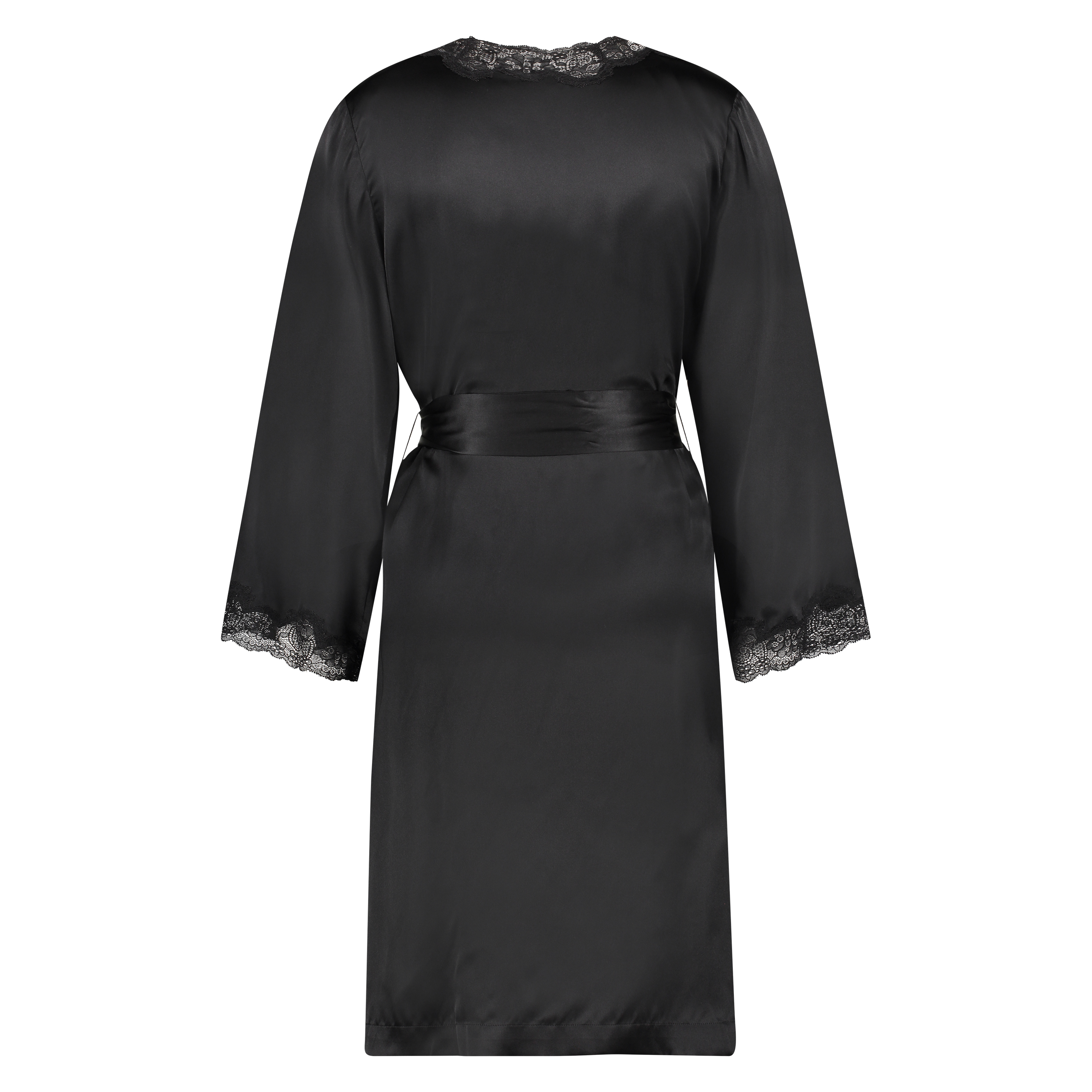 Kimono de seda y encaje trim, Negro, main