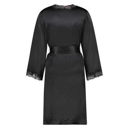 Kimono de seda y encaje trim, Negro