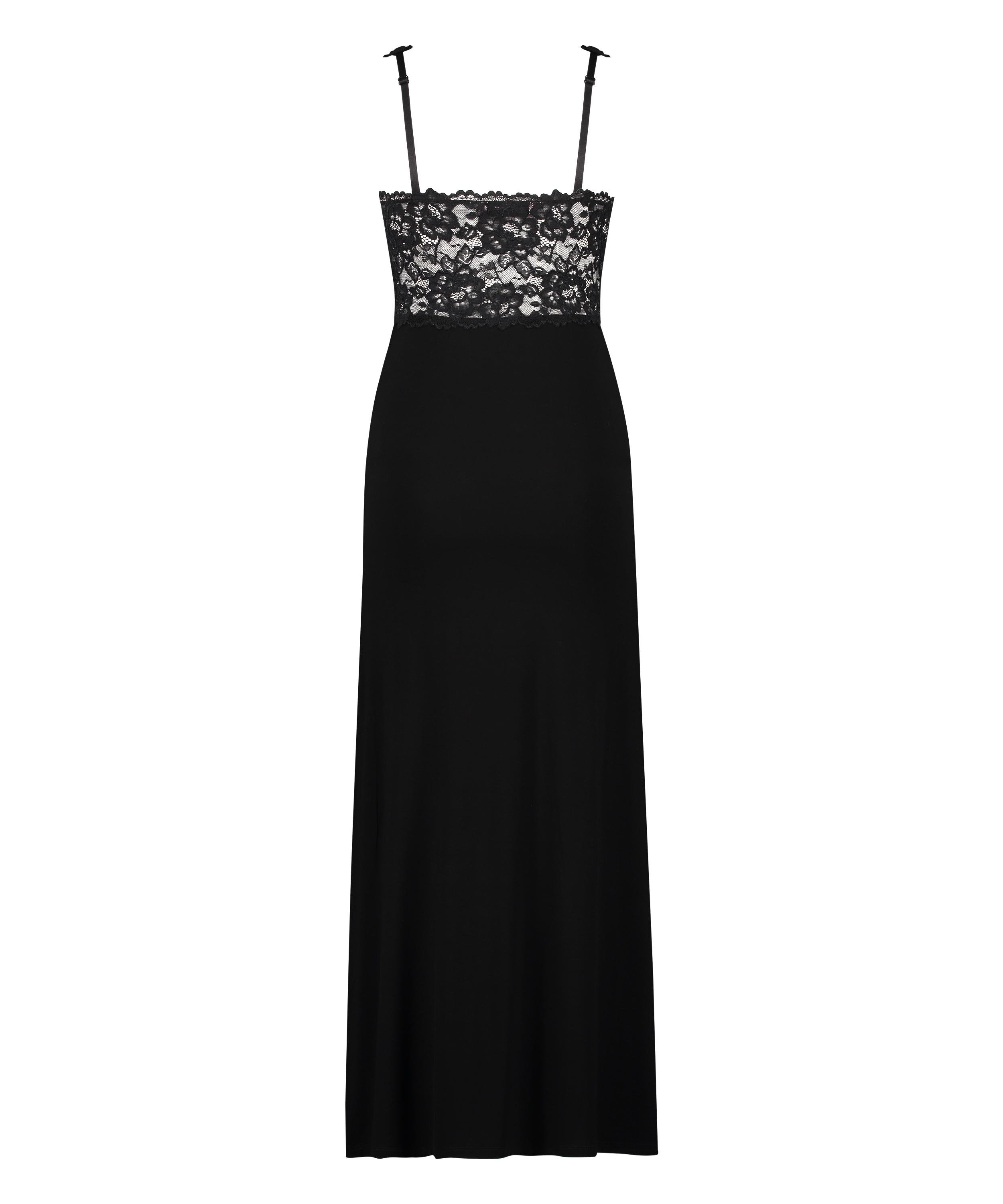 Vestido lencero Nora Lace Long, Negro, main
